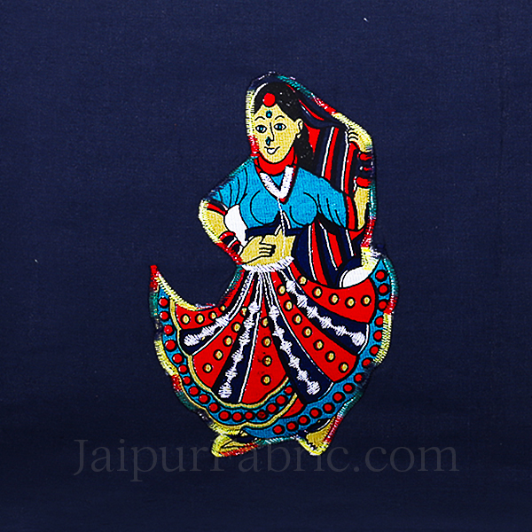 Applique Blue Rajasthani Dance Jaipuri  Hand Made Embroidery Patch Work Double Bedsheet