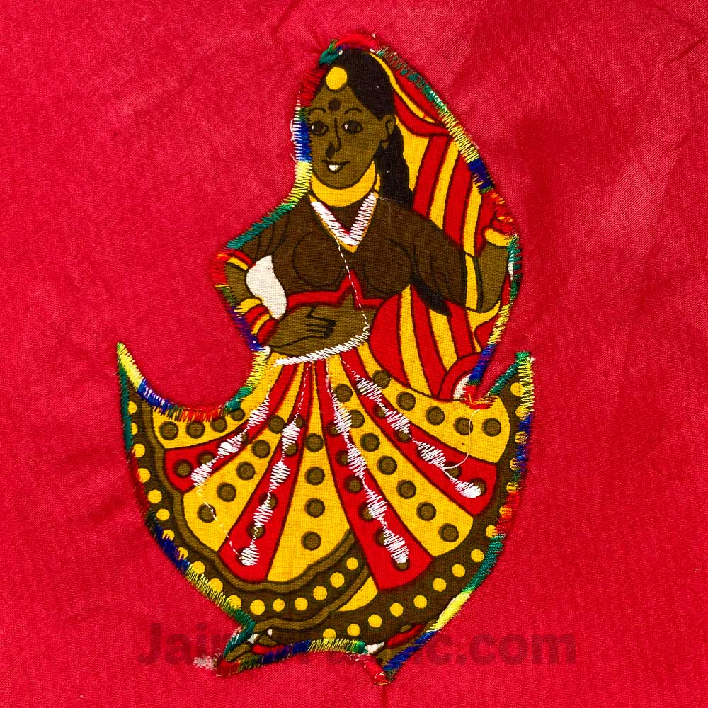 Applique Red Rajasthani Dance Jaipuri  Hand Made Embroidery Patch Work Double Bedsheet