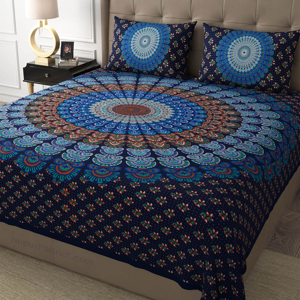 Blue Mandala Cotton Double Bedsheet