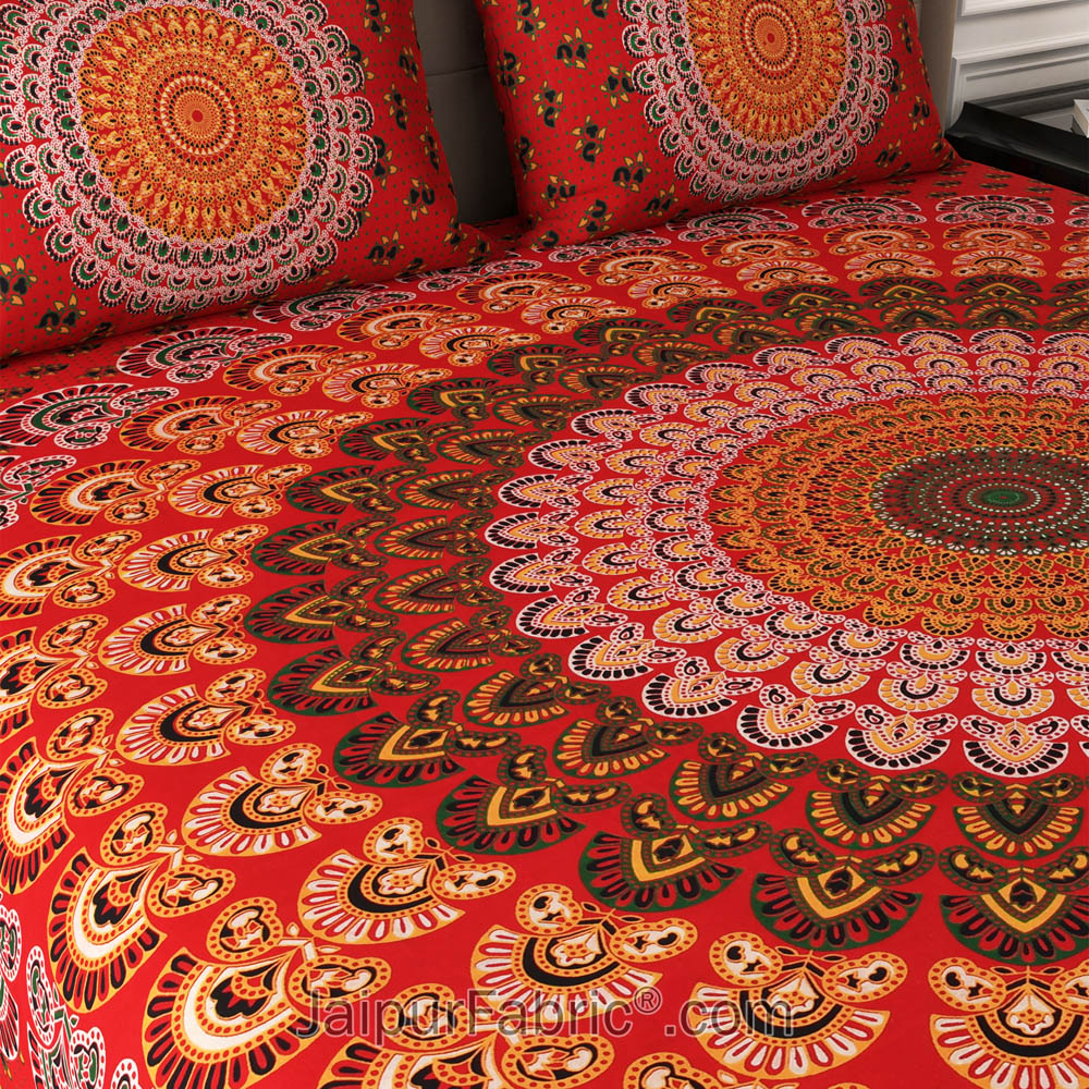 Red Mandala Cotton Double Bedsheet