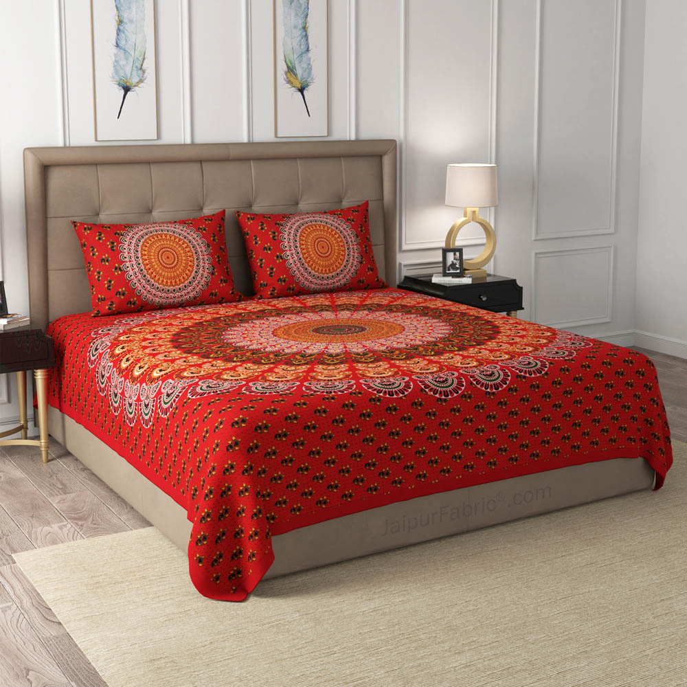 Red Mandala Cotton Double Bedsheet