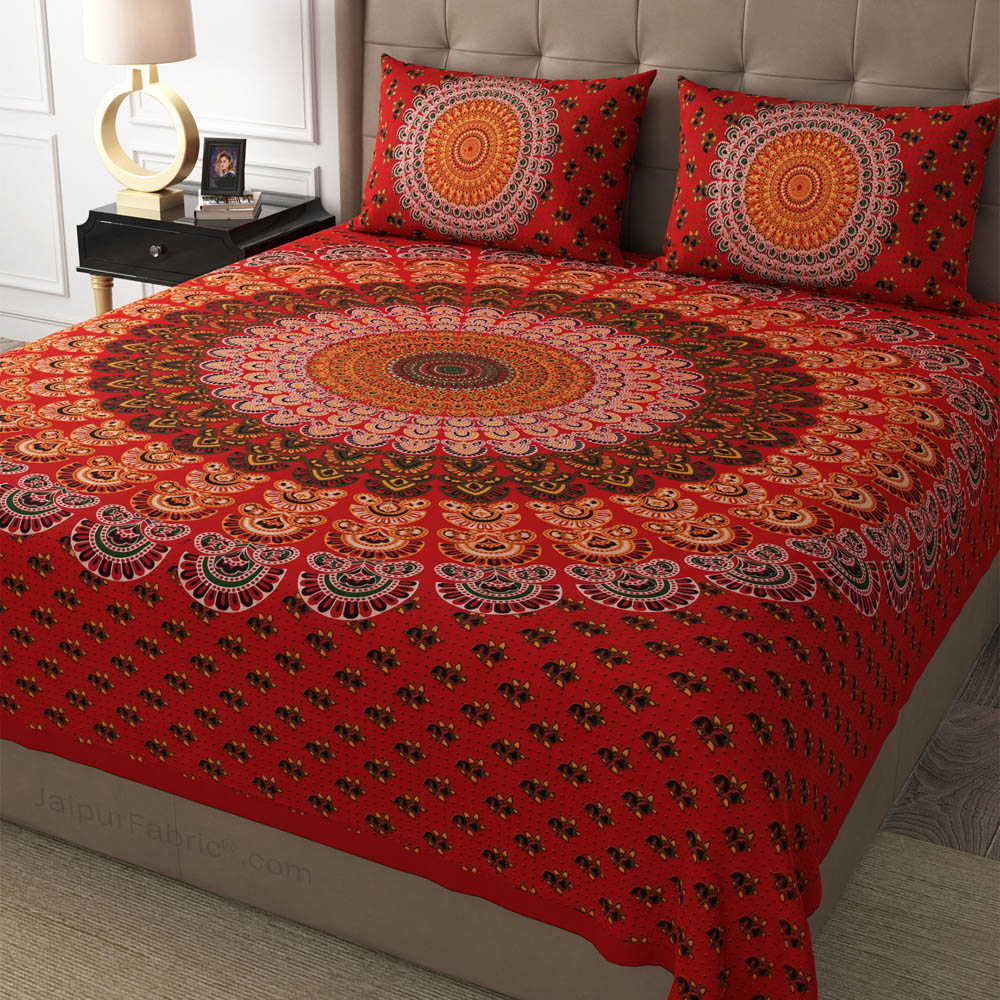 Red Mandala Cotton Double Bedsheet