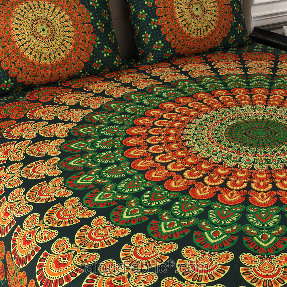 Green Mandala Cotton Double Bedsheet