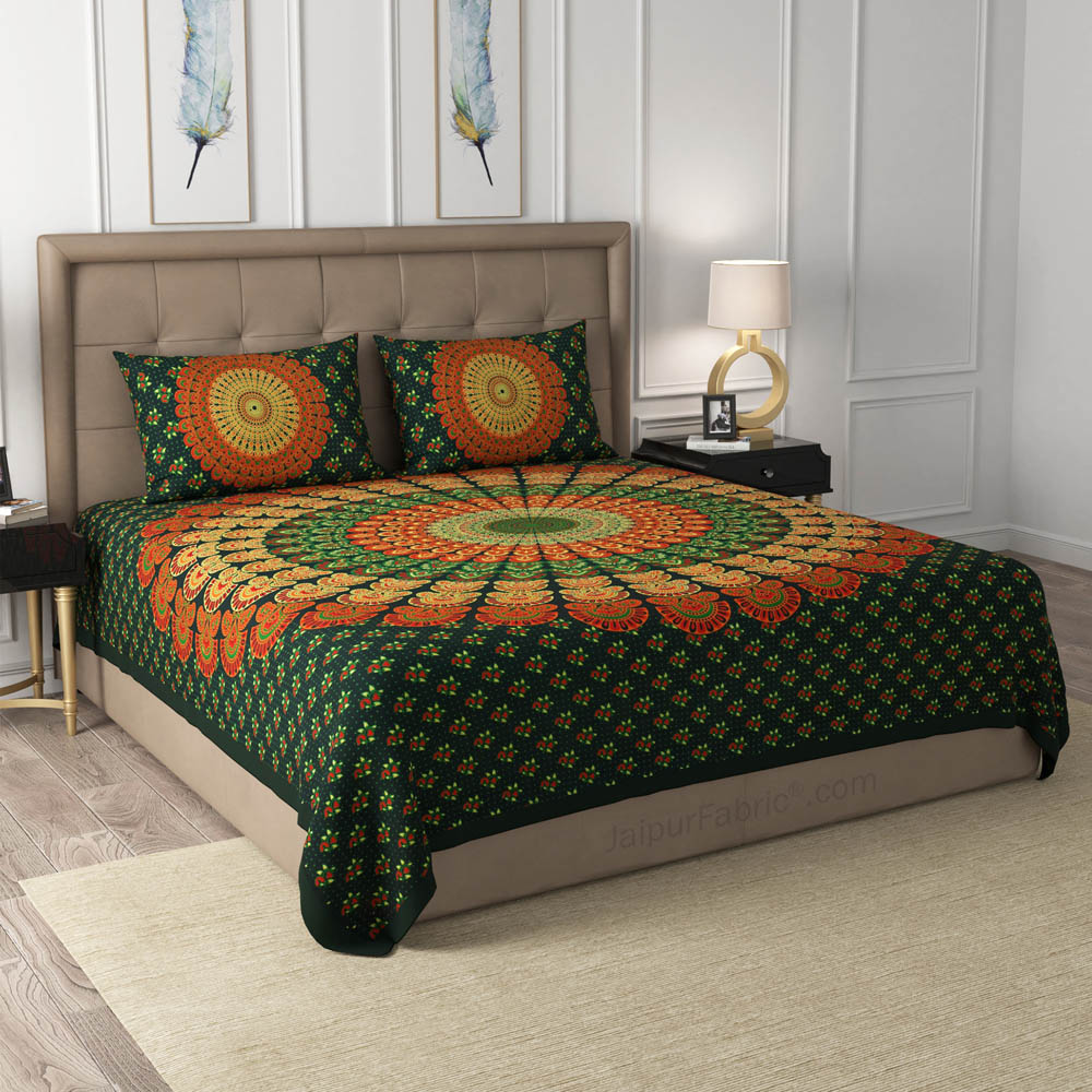 Green Mandala Cotton Double Bedsheet