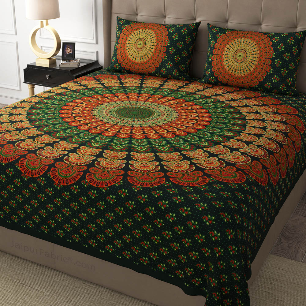 Green Mandala Cotton Double Bedsheet