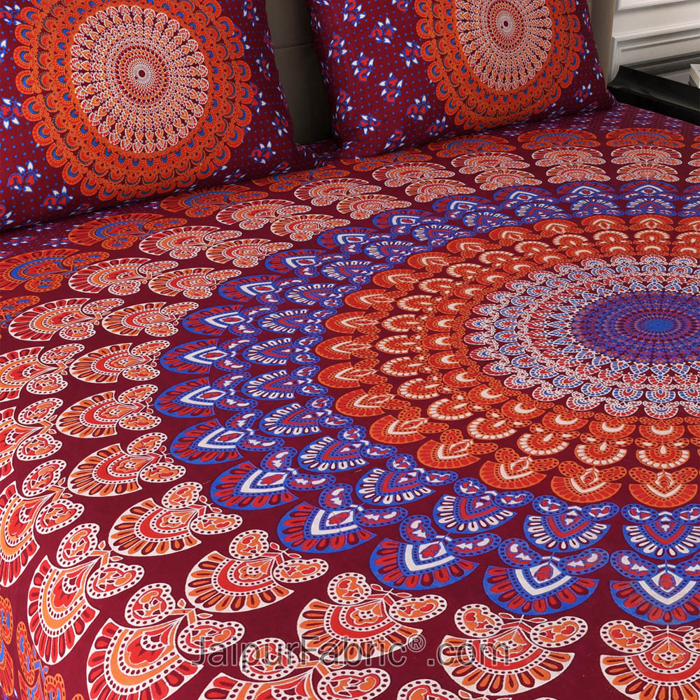 Maroon Mandala Cotton Double Bedsheet