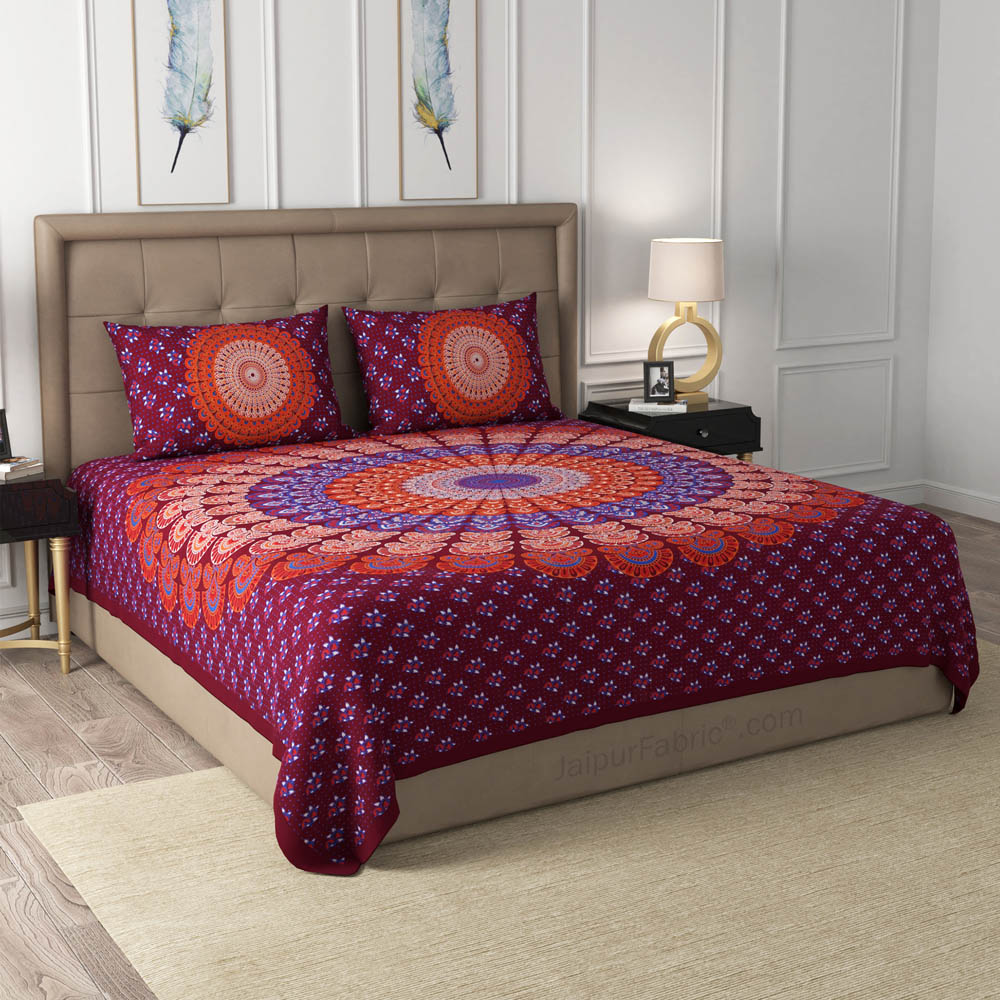 Maroon Mandala Cotton Double Bedsheet