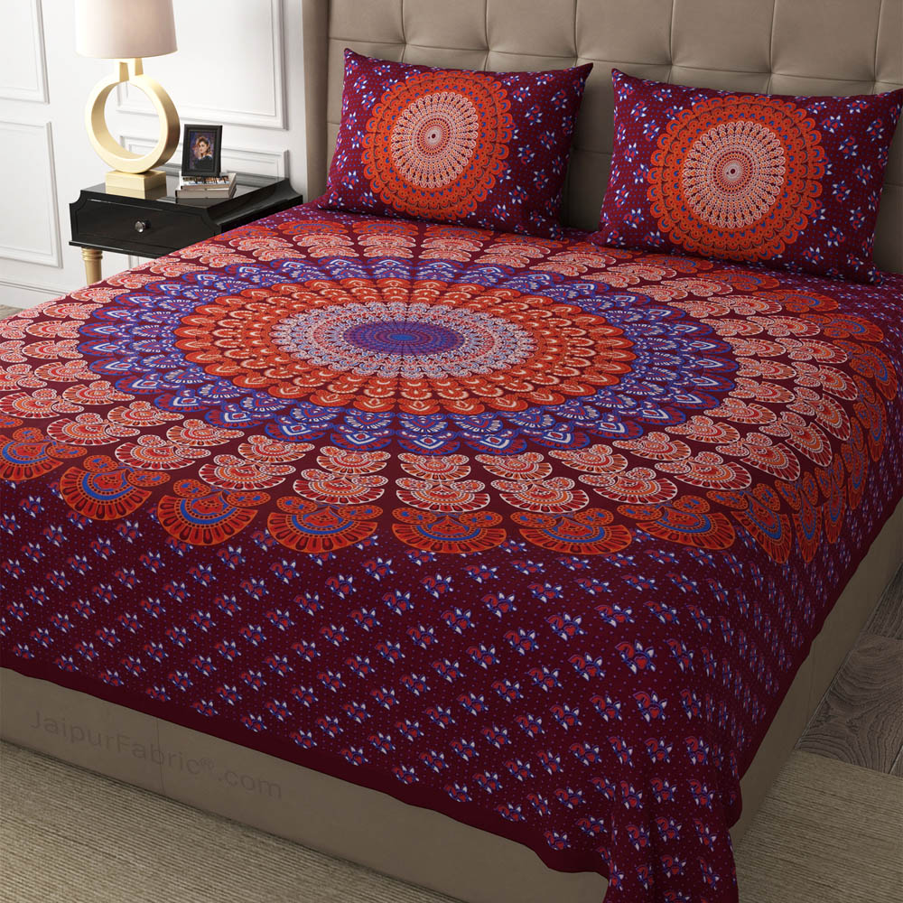 Maroon Mandala Cotton Double Bedsheet