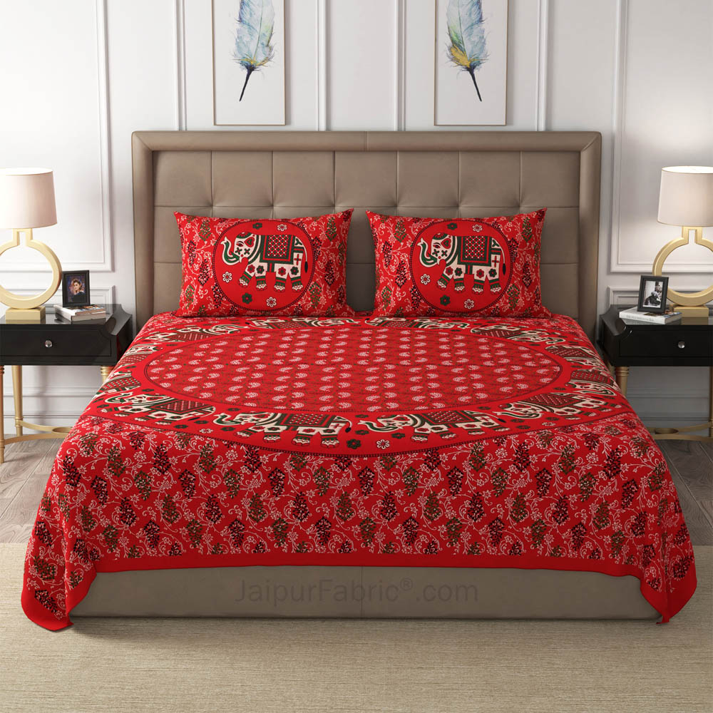 Red Elephant Mandala Cotton Double Bedsheet