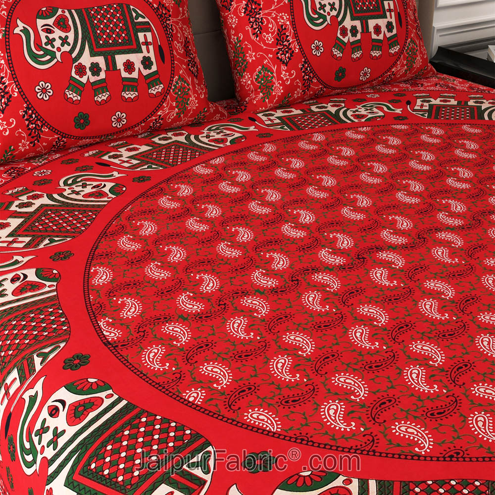 Red Elephant Mandala Cotton Double Bedsheet