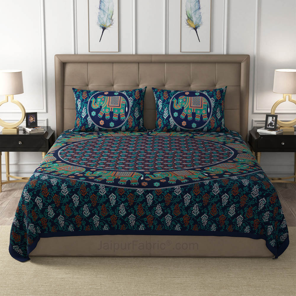 Green Elephant Mandala Cotton Double Bedsheet