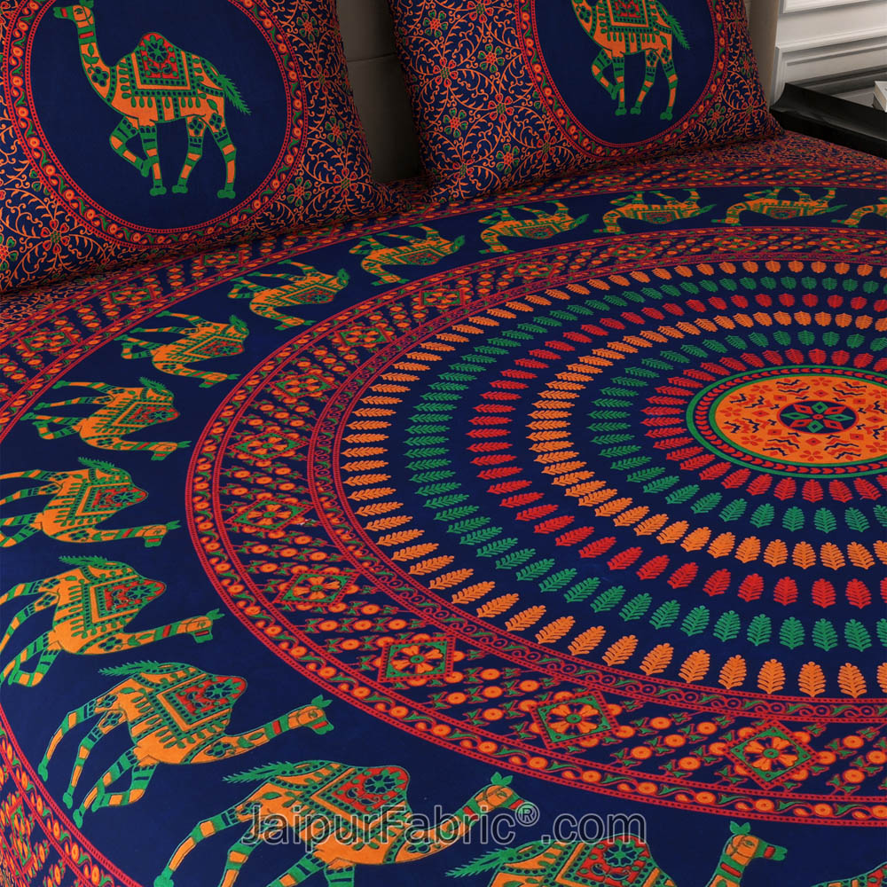 Blue Camel Mandala Cotton Double Bedsheet