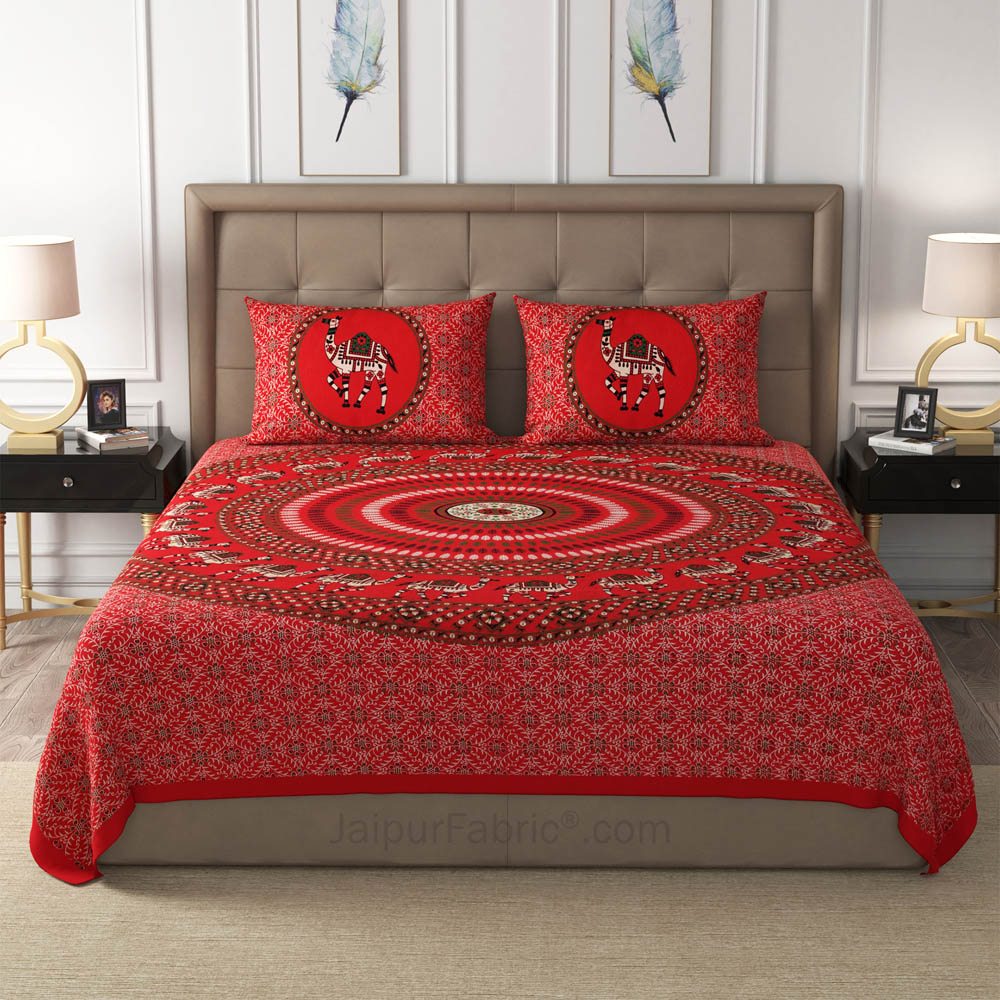 Red Camel Mandala Cotton Double Bedsheet