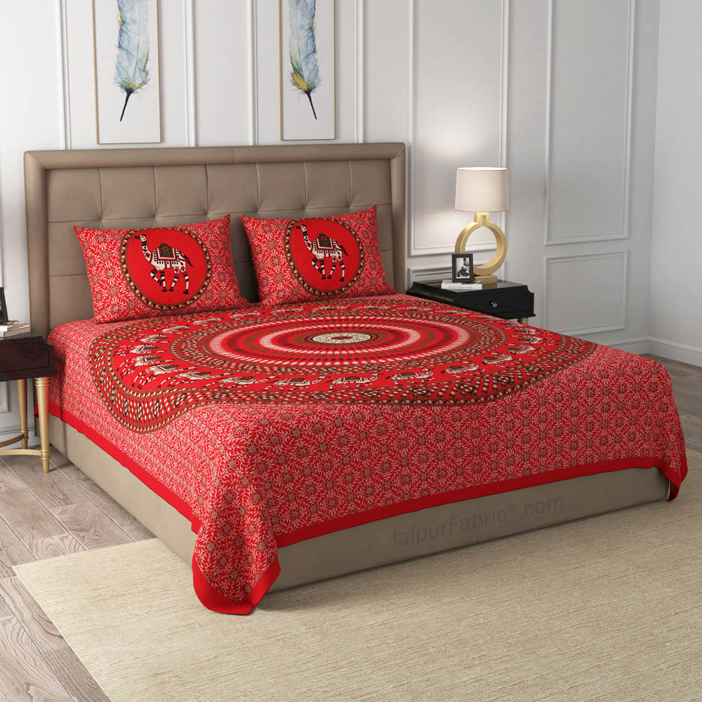 Red Camel Mandala Cotton Double Bedsheet