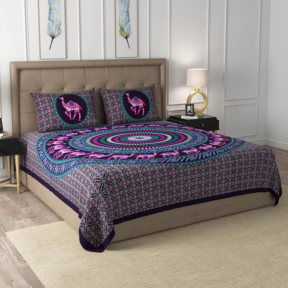 Violet Camel Mandala Cotton Double Bedsheet