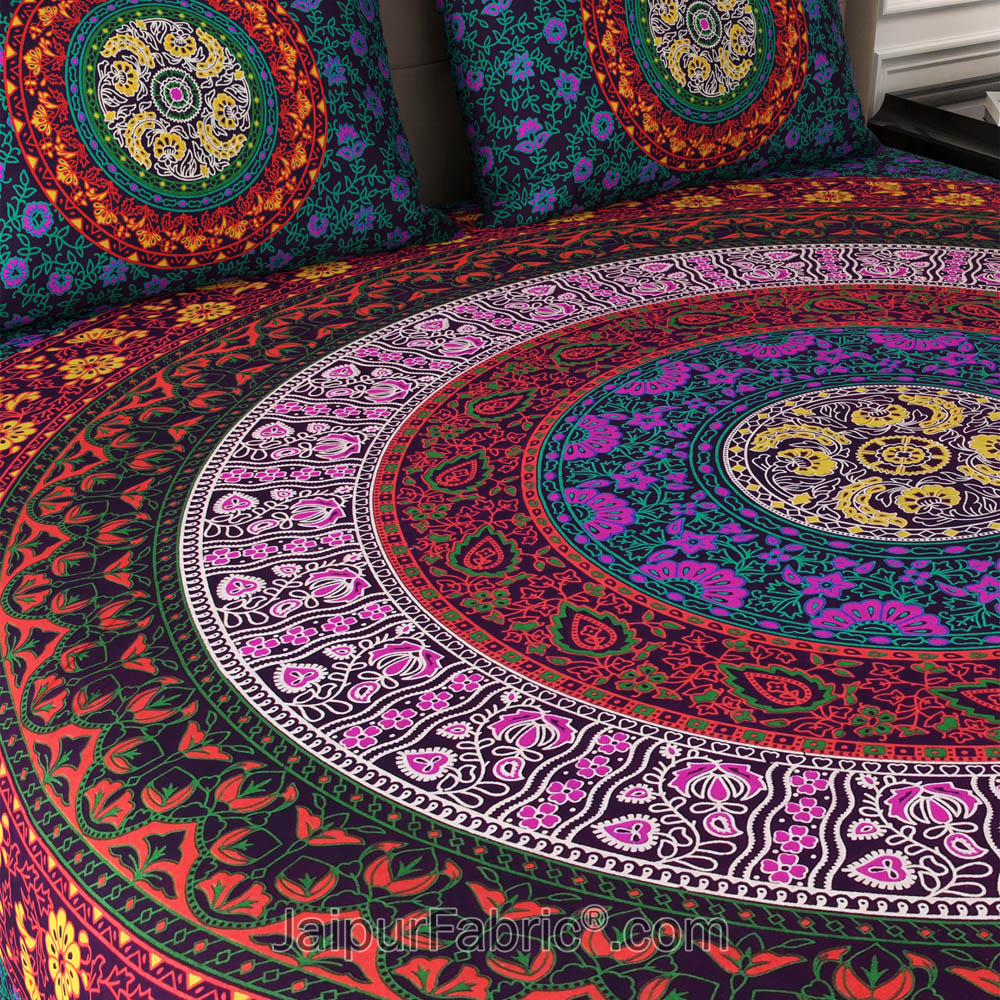 Violet Rangoli Mandala Cotton Double Bedsheet