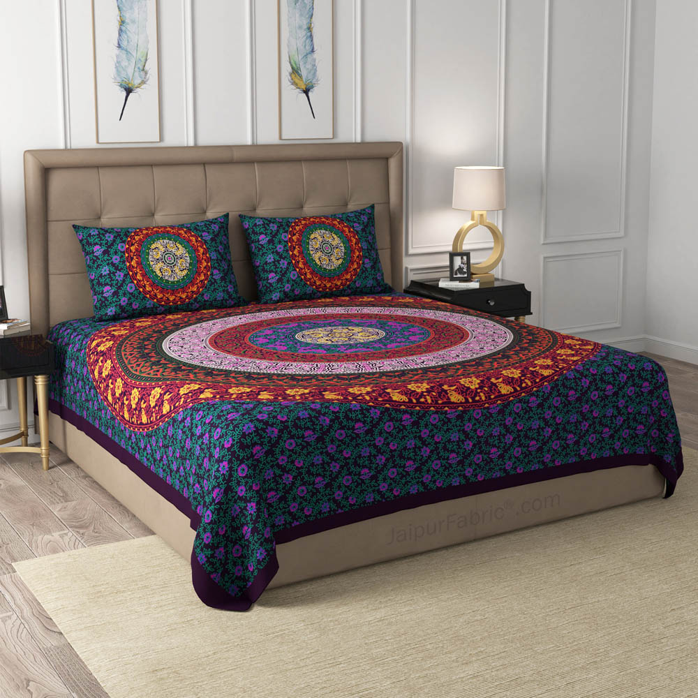 Violet Rangoli Mandala Cotton Double Bedsheet