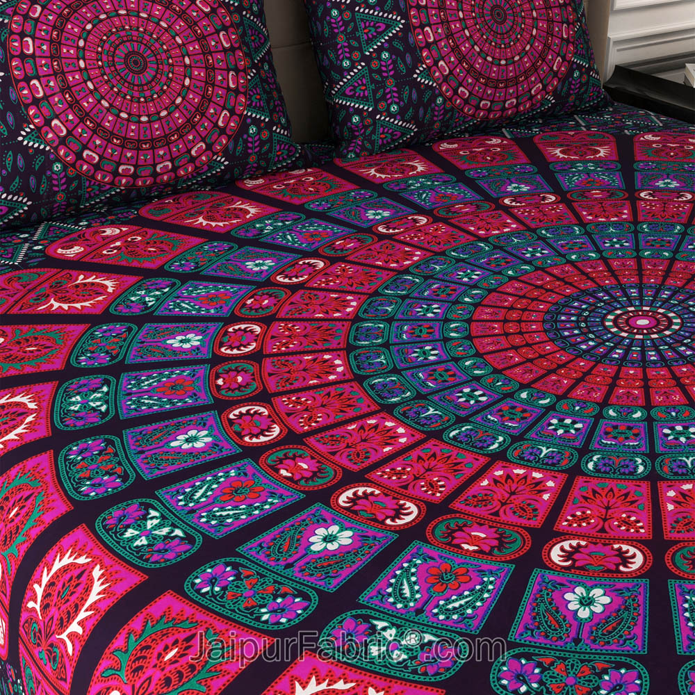 Violet Zigzag Mandala Cotton Double Bedsheet