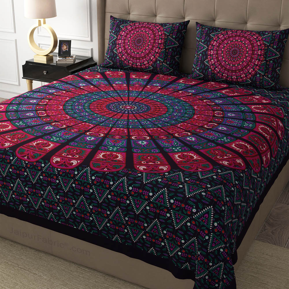 Violet Zigzag Mandala Cotton Double Bedsheet