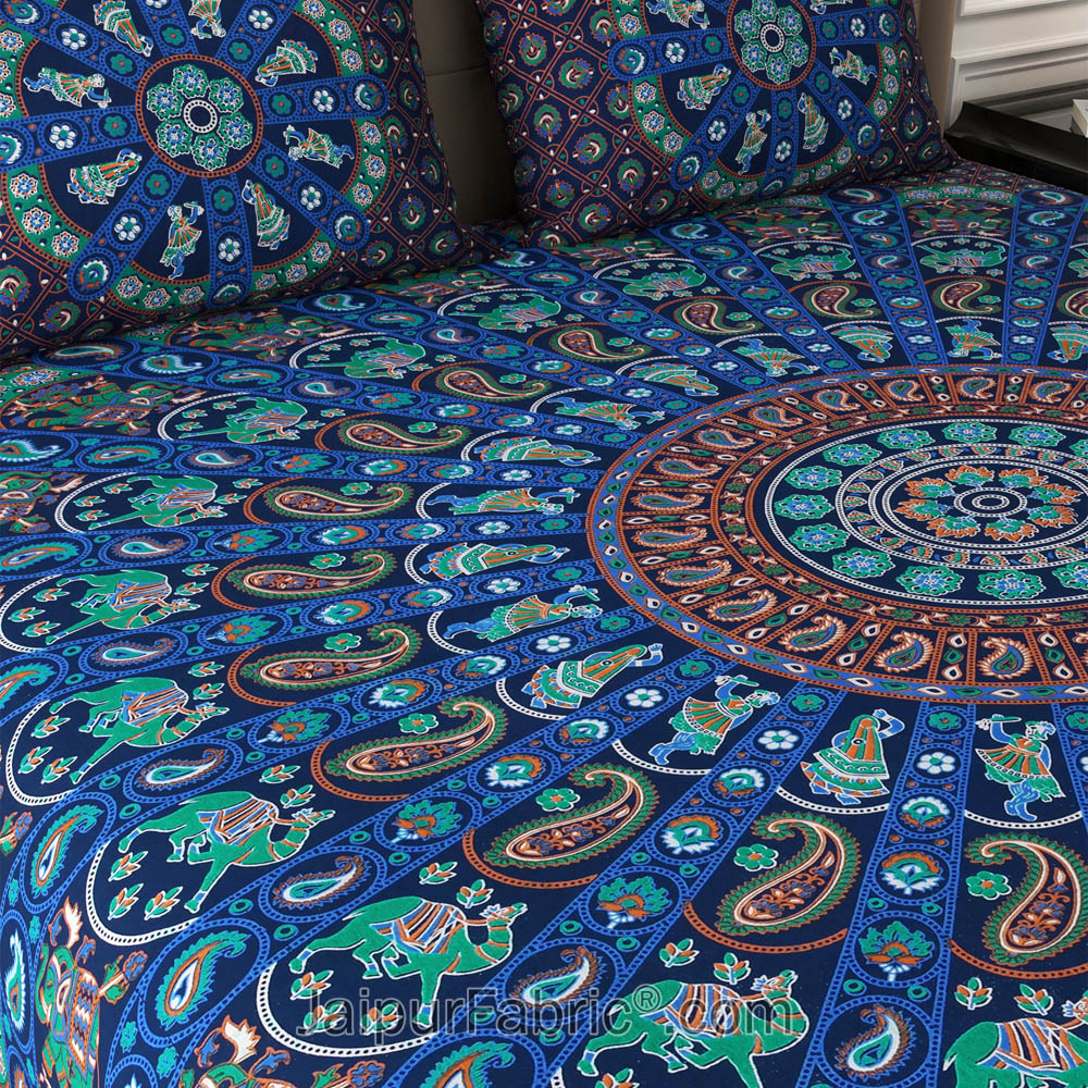 Blue Paisley Mandala Cotton Double Bedsheet