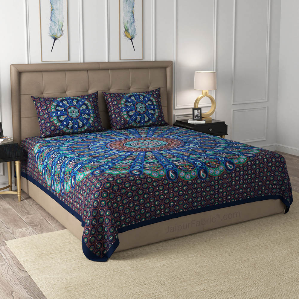 Blue Paisley Mandala Cotton Double Bedsheet