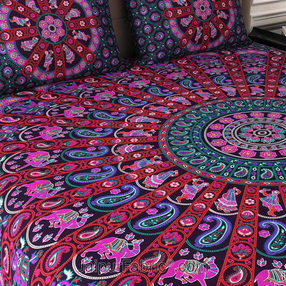 Violet Paisley Mandala Cotton Double Bedsheet