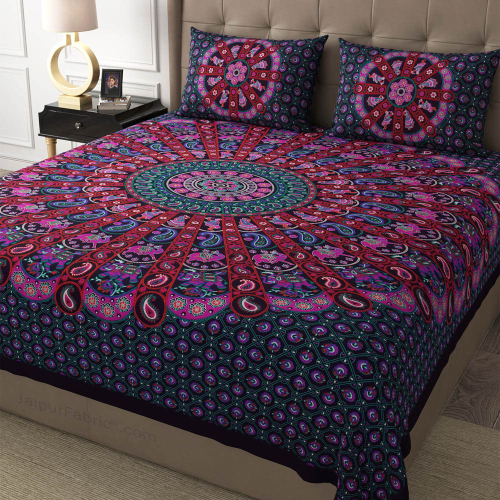 Violet Paisley Mandala Cotton Double Bedsheet