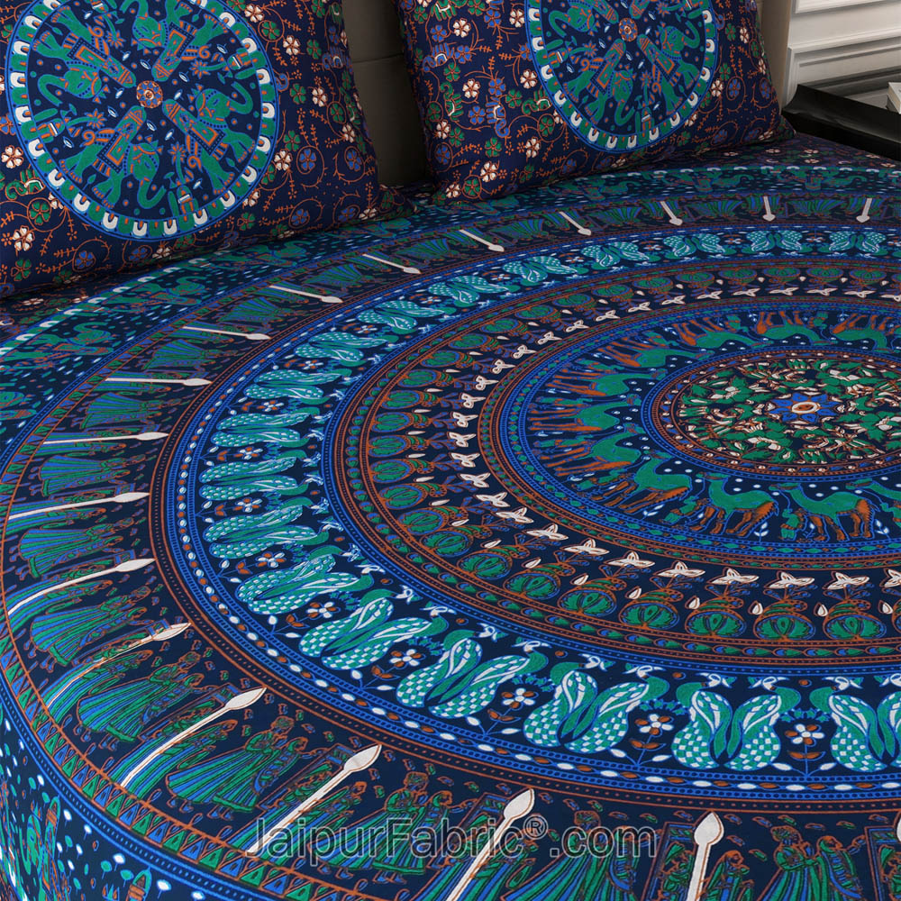 Blue Shahi Barat Mandala Cotton Double Bedsheet