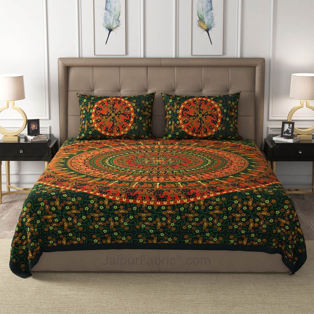 Green Shahi Barat Mandala Cotton Double Bedsheet