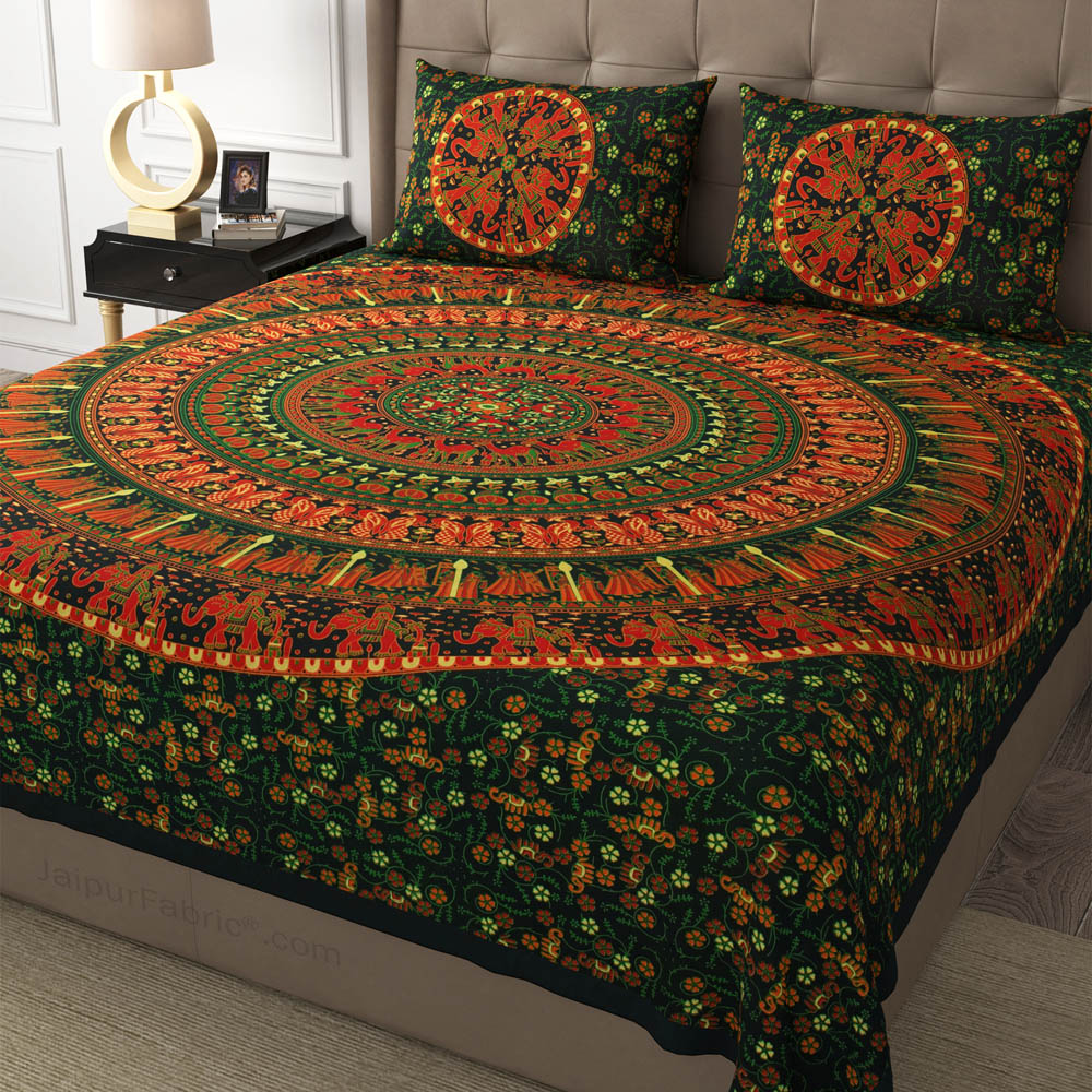 Green Shahi Barat Mandala Cotton Double Bedsheet