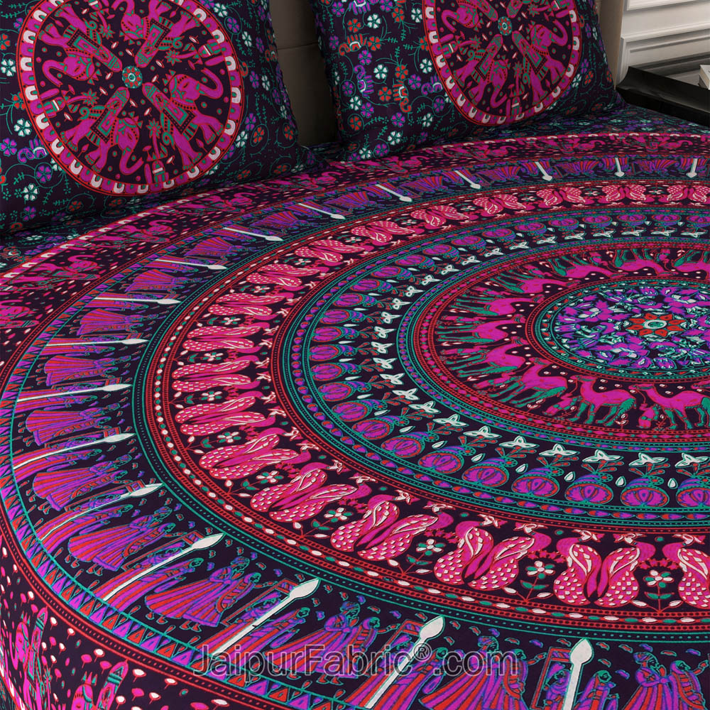 Violet Shahi Barat Mandala Cotton Double Bedsheet