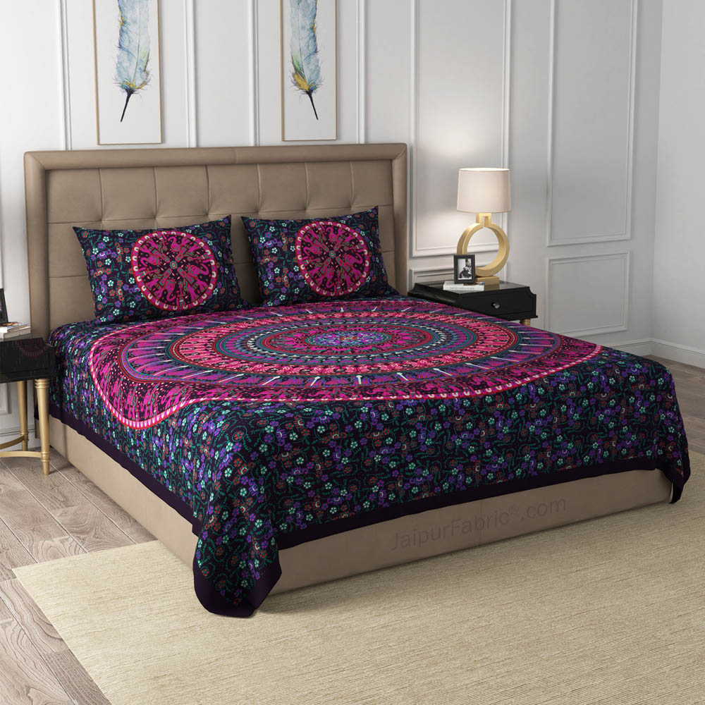 Violet Shahi Barat Mandala Cotton Double Bedsheet