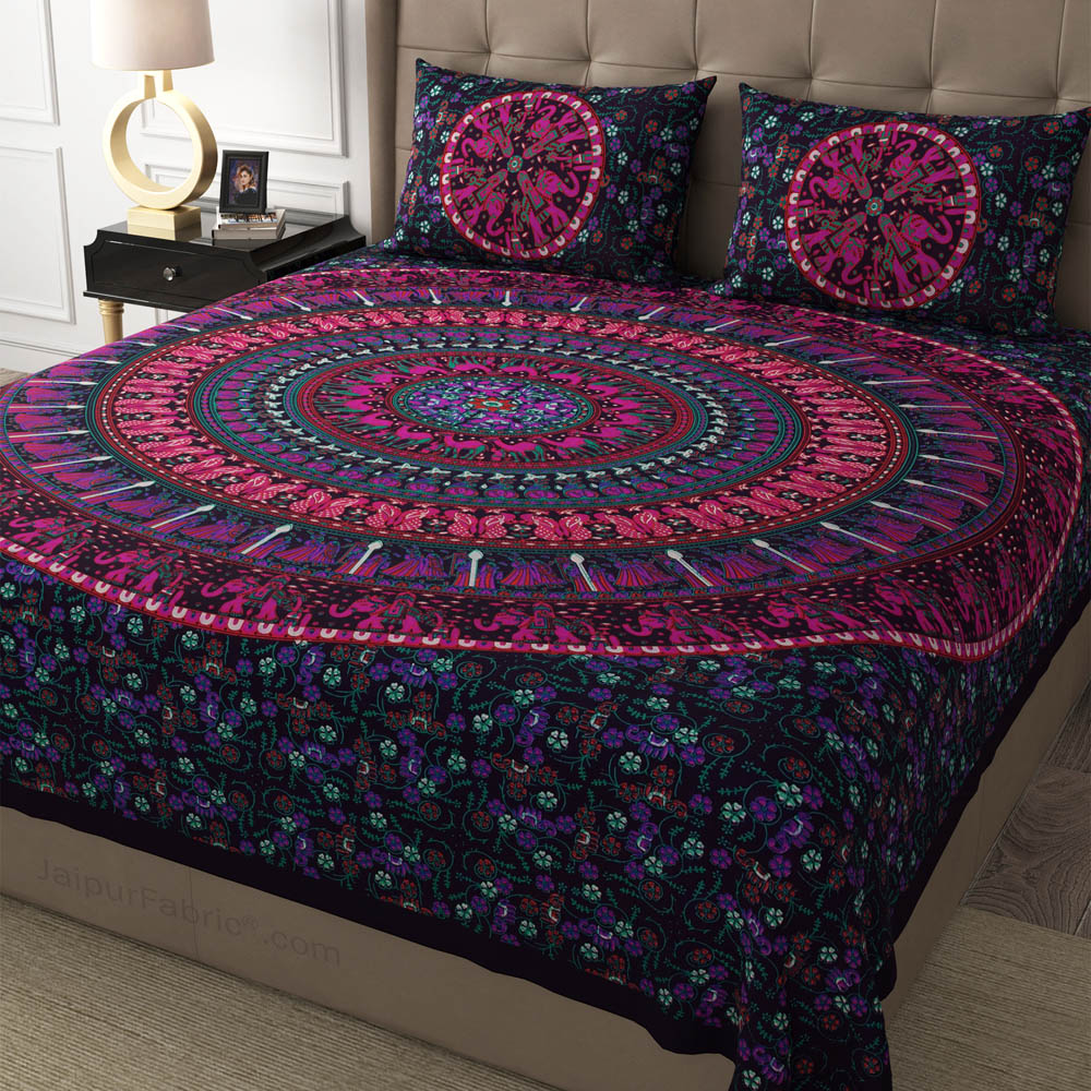 Violet Shahi Barat Mandala Cotton Double Bedsheet