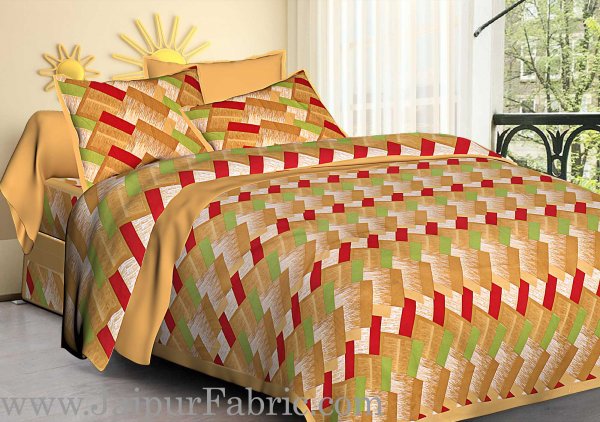 Mustard  Border Zig-Zag Pattern Cotton Satin Double Bed Sheet