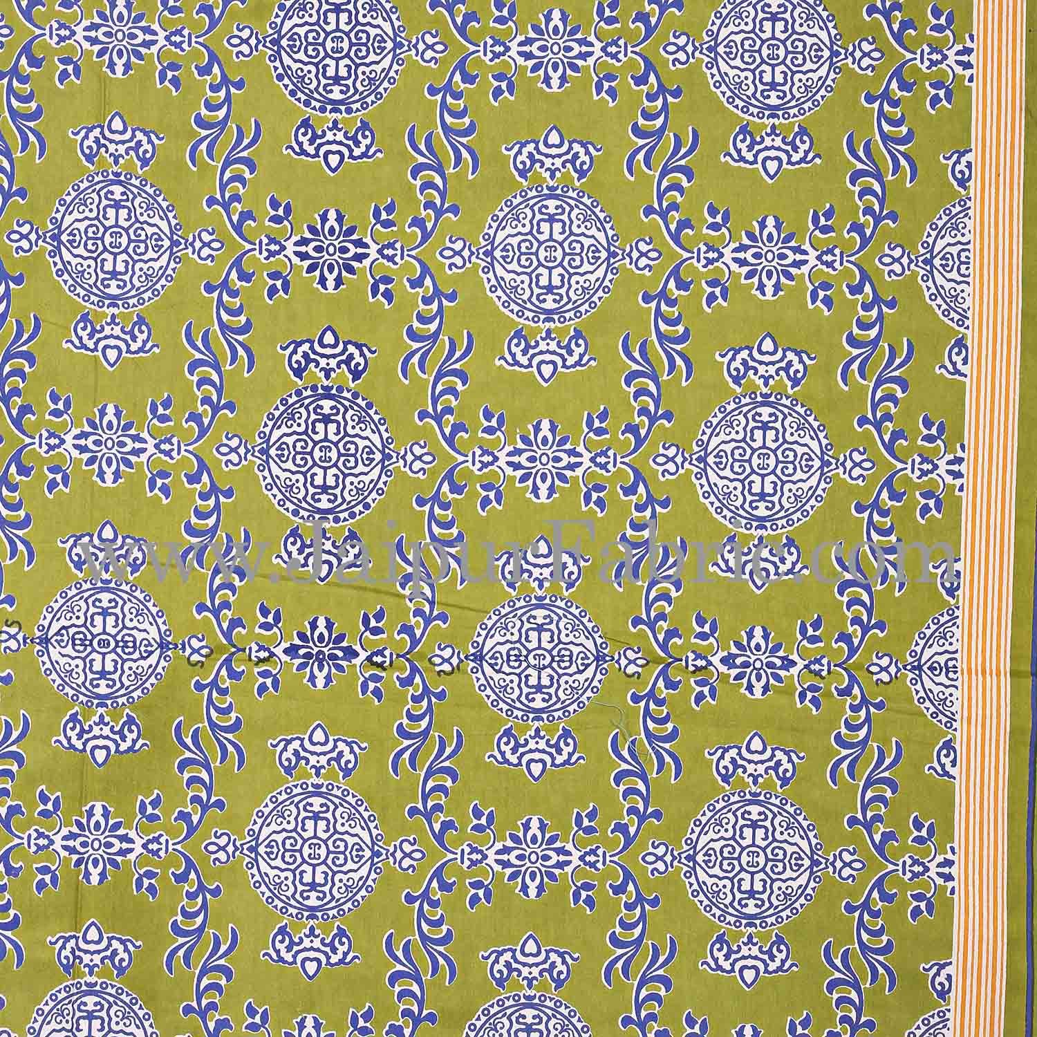 Green  Border Pink Base Mandana Print Cotton Double Bed Sheet