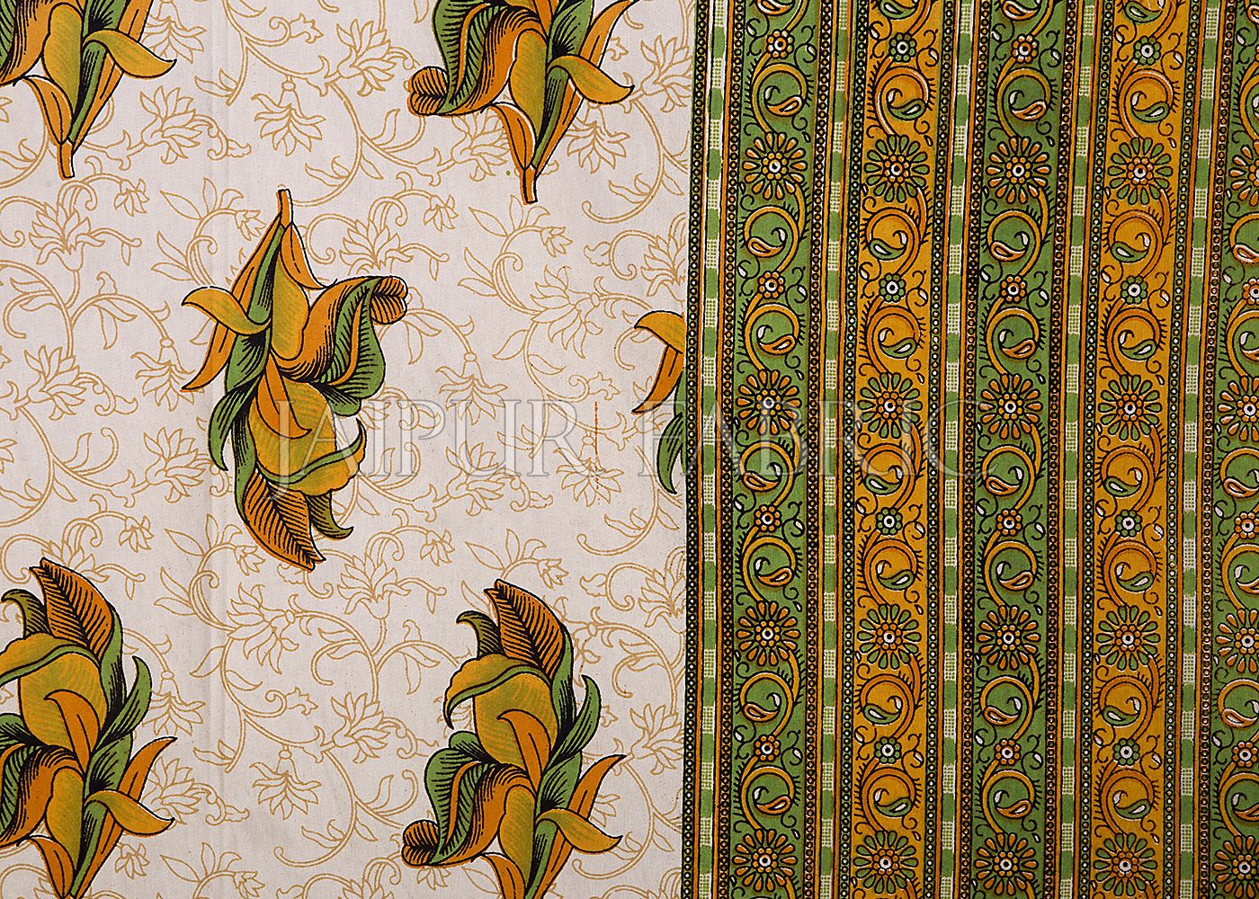 Yellow Border Rajasthani Bel Design Cotton Double Bed Sheet