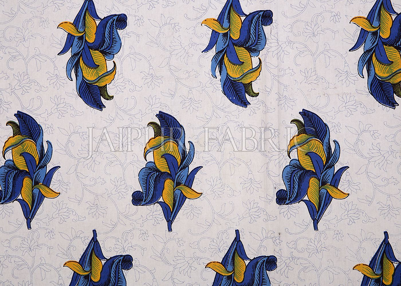 Blue Border Rajasthani Bel Design Cotton Double Bed Sheet