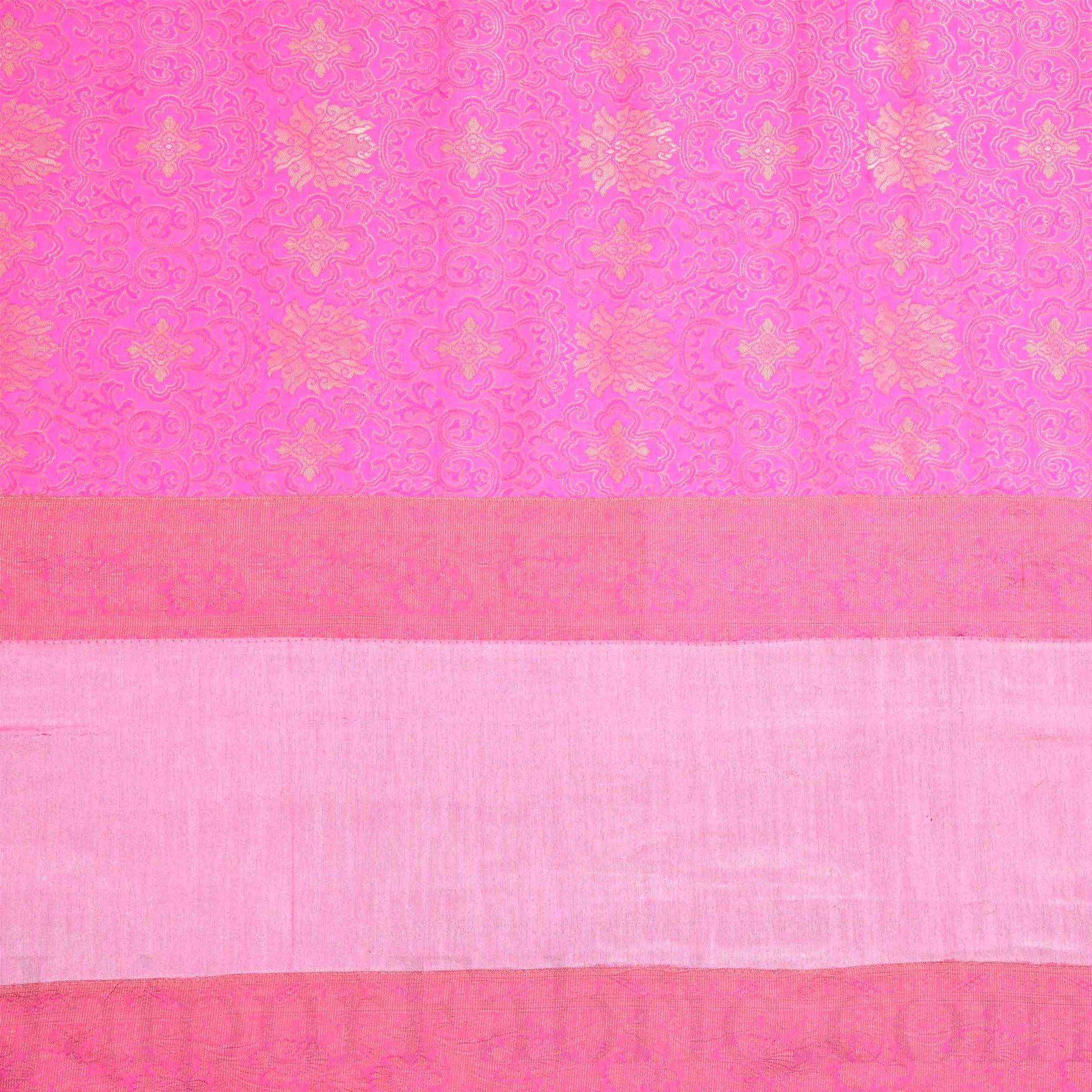 Pink Rajasthani Zari Embroidered Lace Work Silk Double Bed Sheet