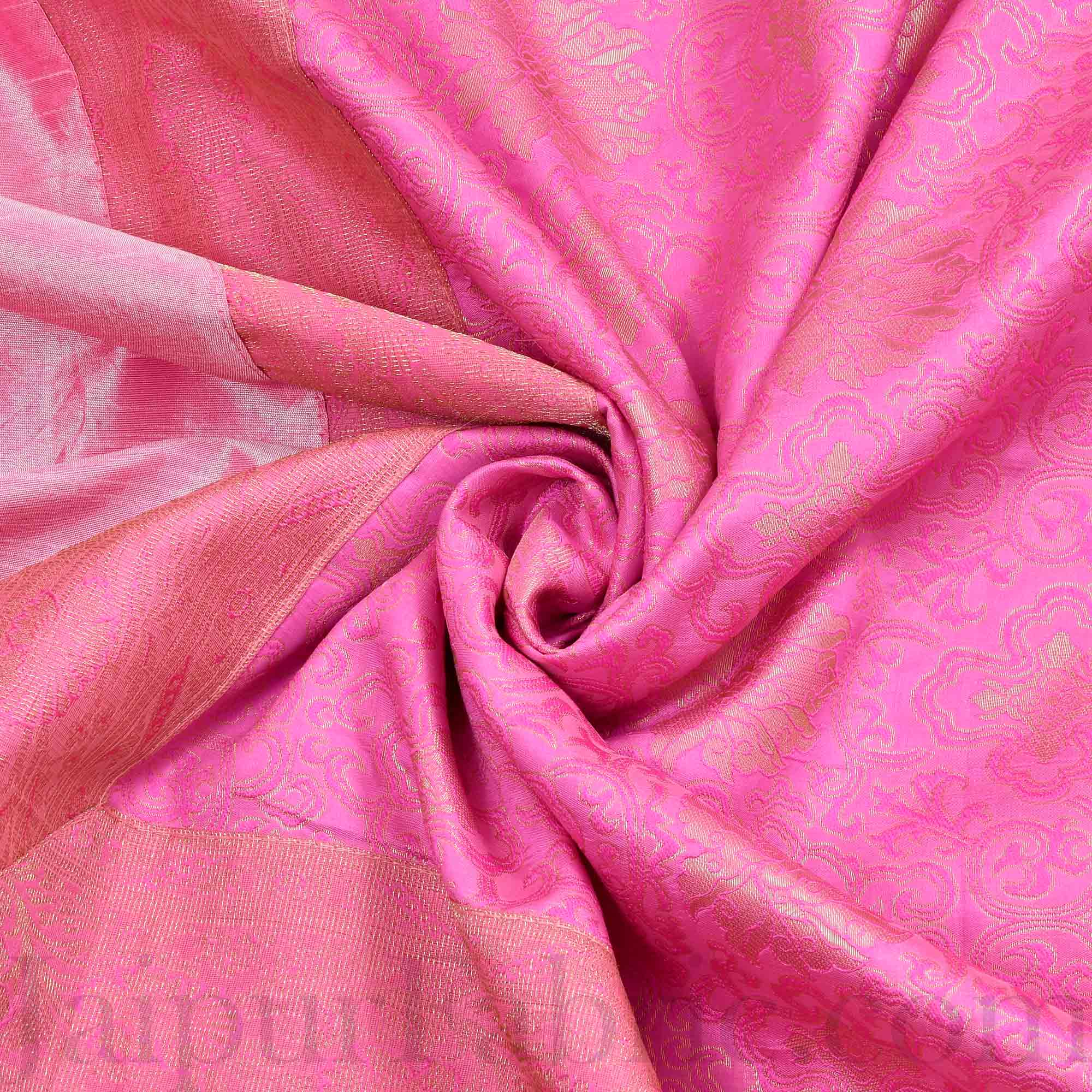 Pink Rajasthani Zari Embroidered Lace Work Silk Double Bed Sheet