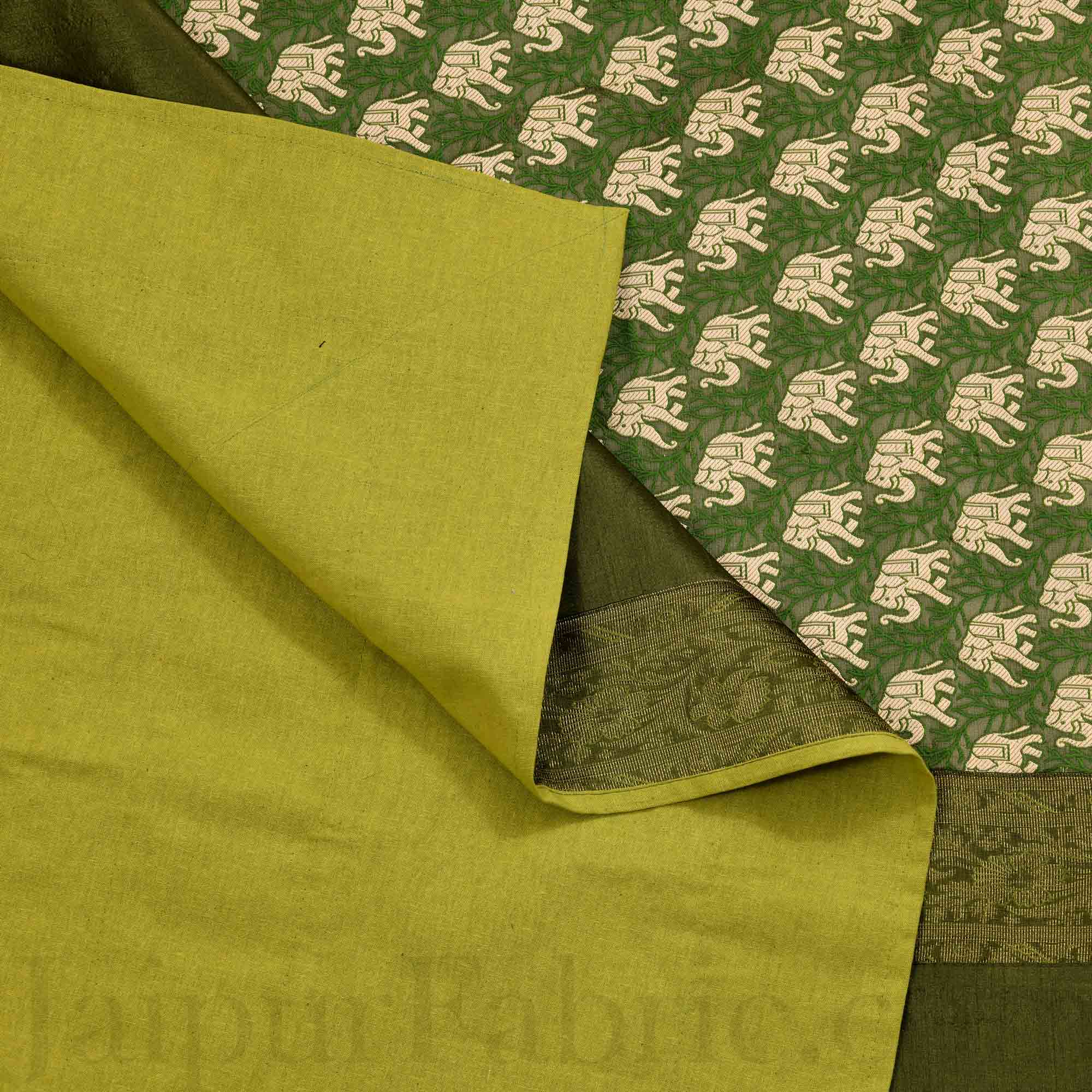 Green Rajasthani Zari Embroidered Lace Work Silk Double Bed Sheet