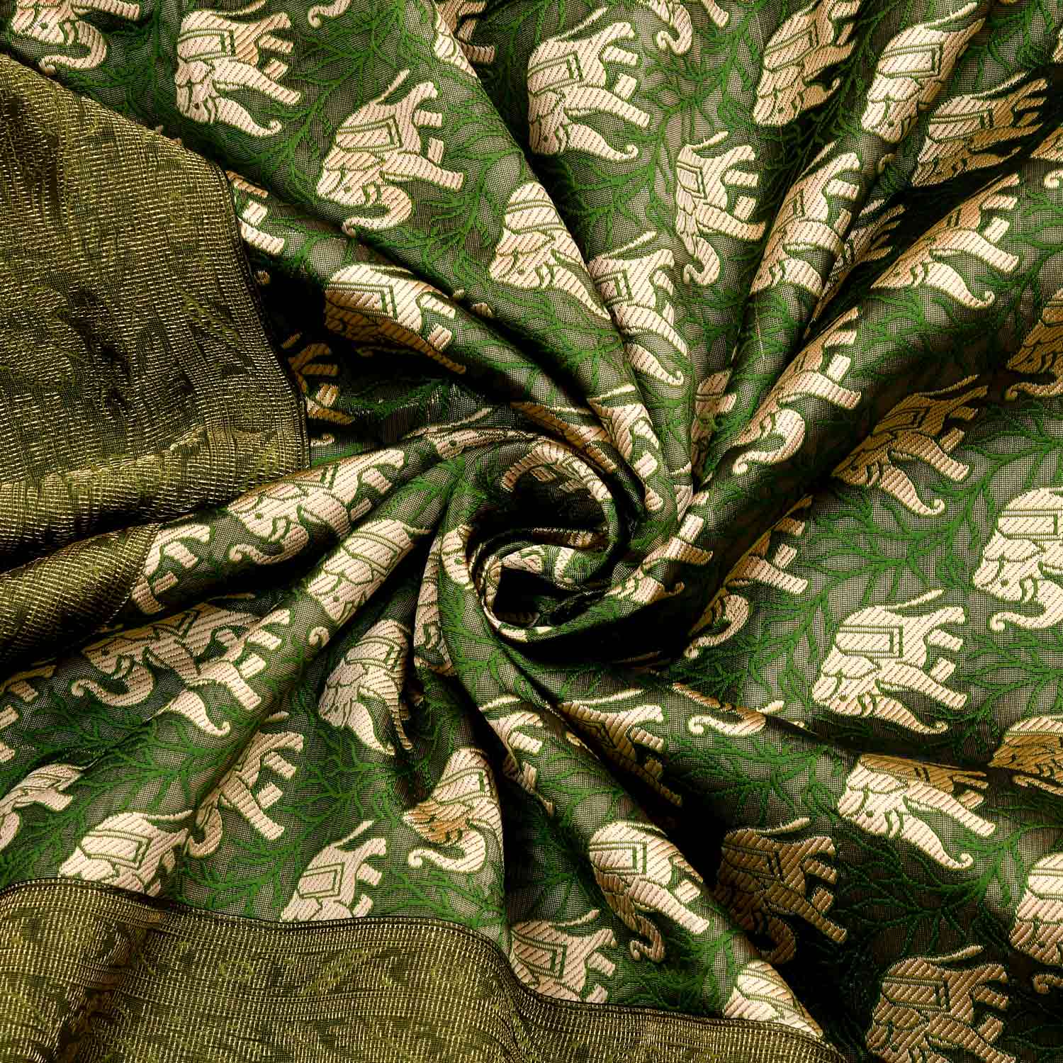 Green Rajasthani Zari Embroidered Lace Work Silk Double Bed Sheet