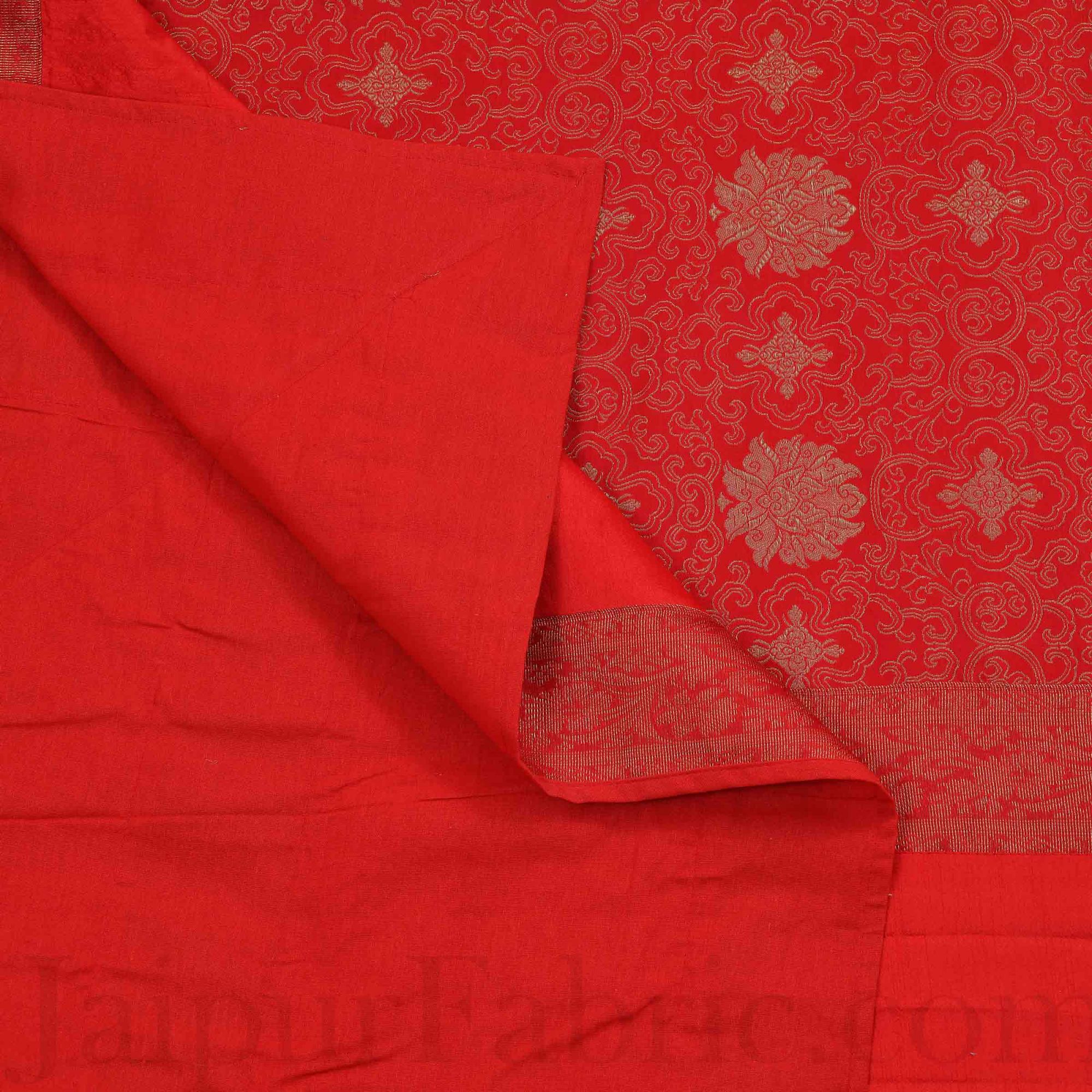 Radish Orange Rajasthani Zari Embroidered Lace Work Silk Double Bedsheet