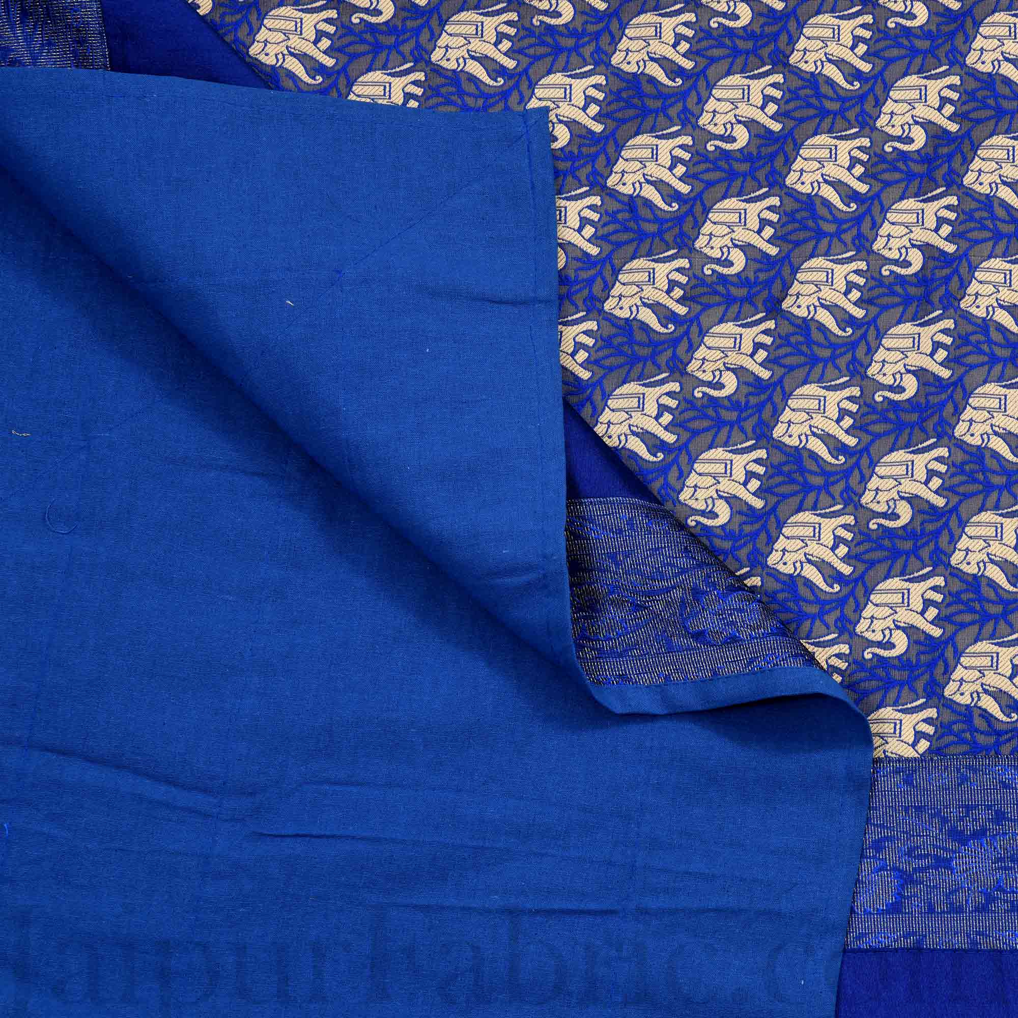 Blue Rajasthani Zari Embroidered Lace Elephant Thread Work Silk Double Bed Sheet Sort Order   1