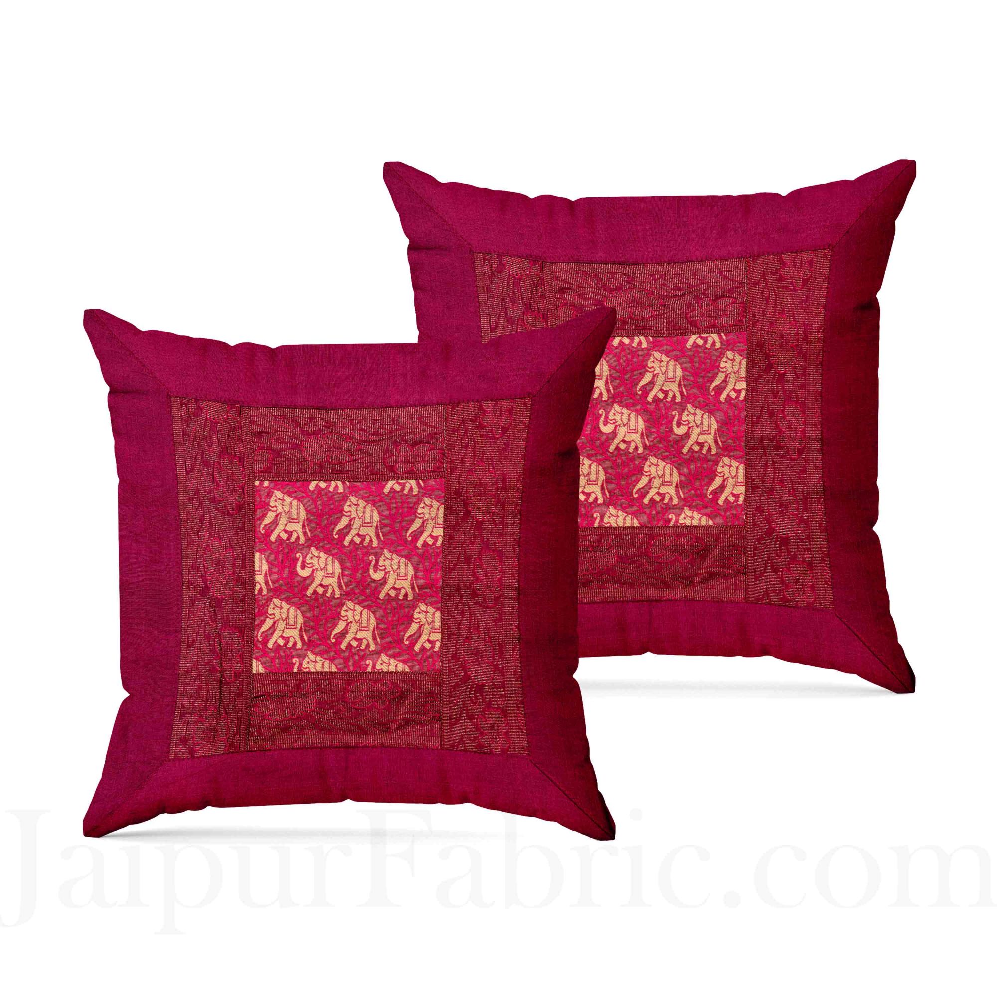 Maroon Rajasthani Zari Embroidered Lace Work Silk Double Bed Sheet