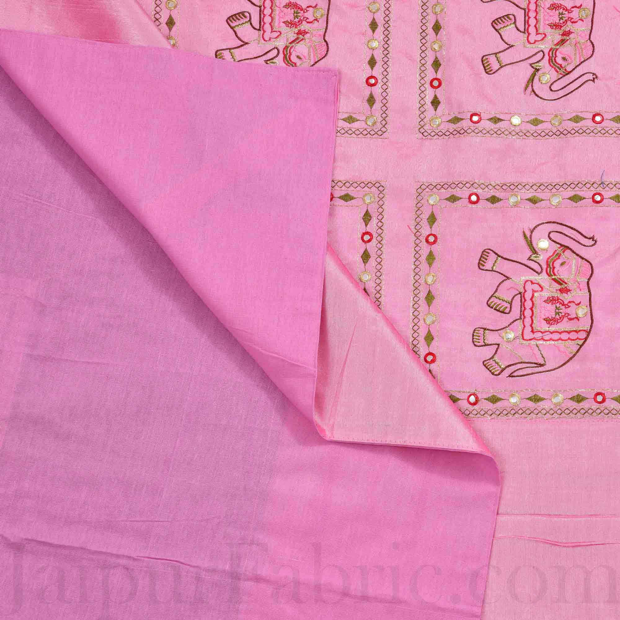 Pink And Maroon Elephant Mirror Work Thread Work and Rajasthani Zari Work  Double Bedsheet