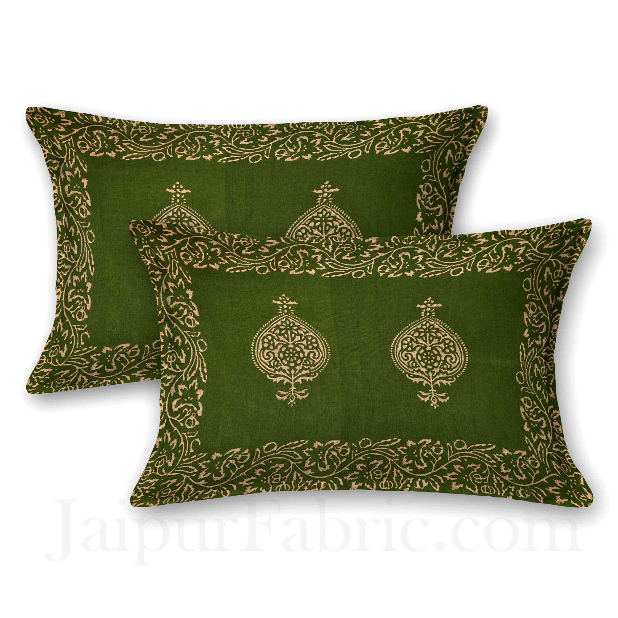 Mahendi Green Base Khadi Print Hand Work Silk Double Bedseet