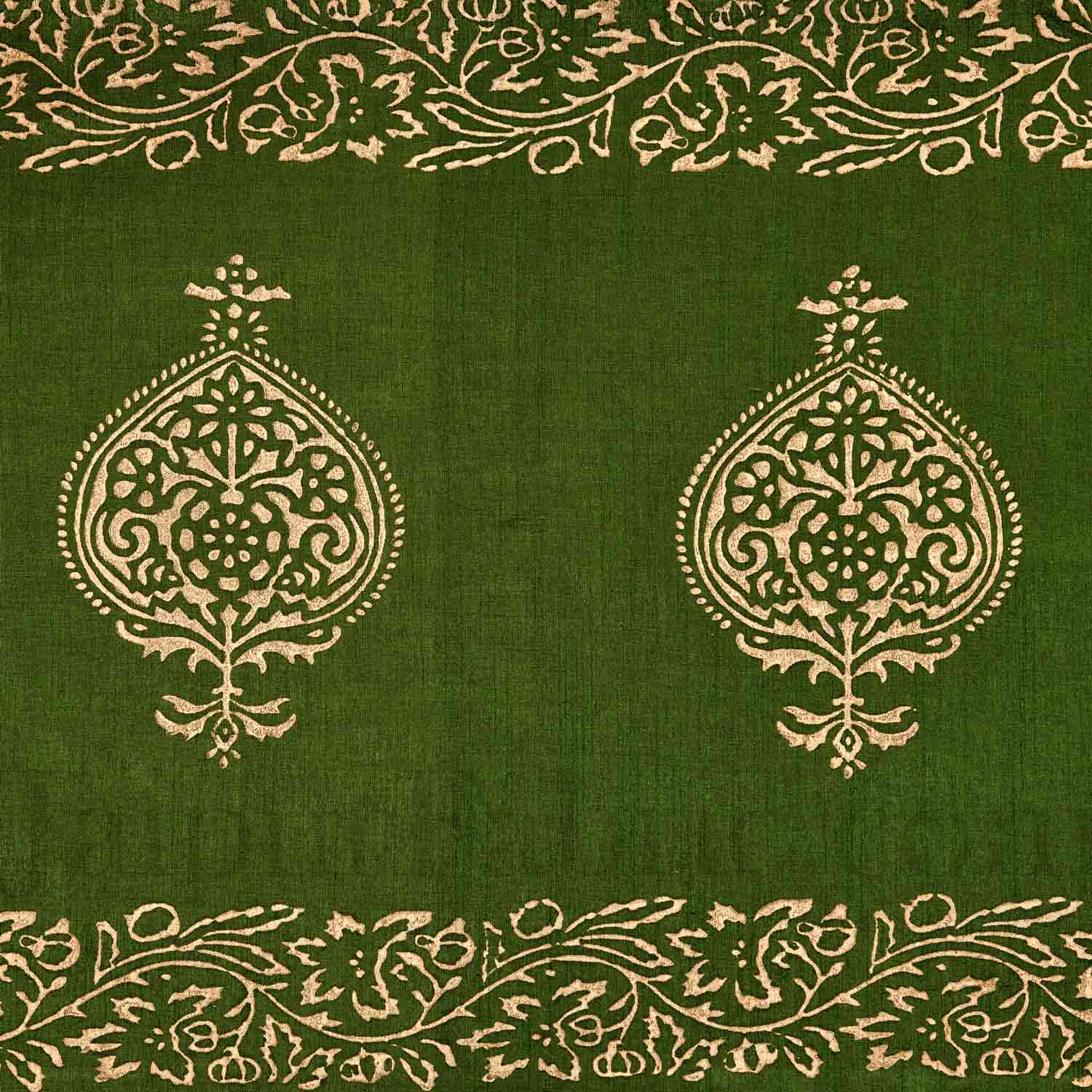 Mahendi Green Base Khadi Print Hand Work Silk Double Bedseet