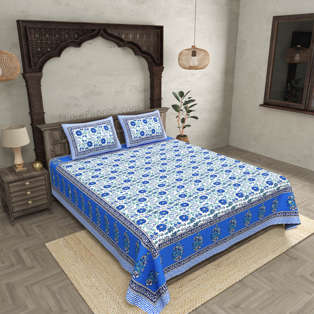 Blue Floral Carnival Double Bedsheet