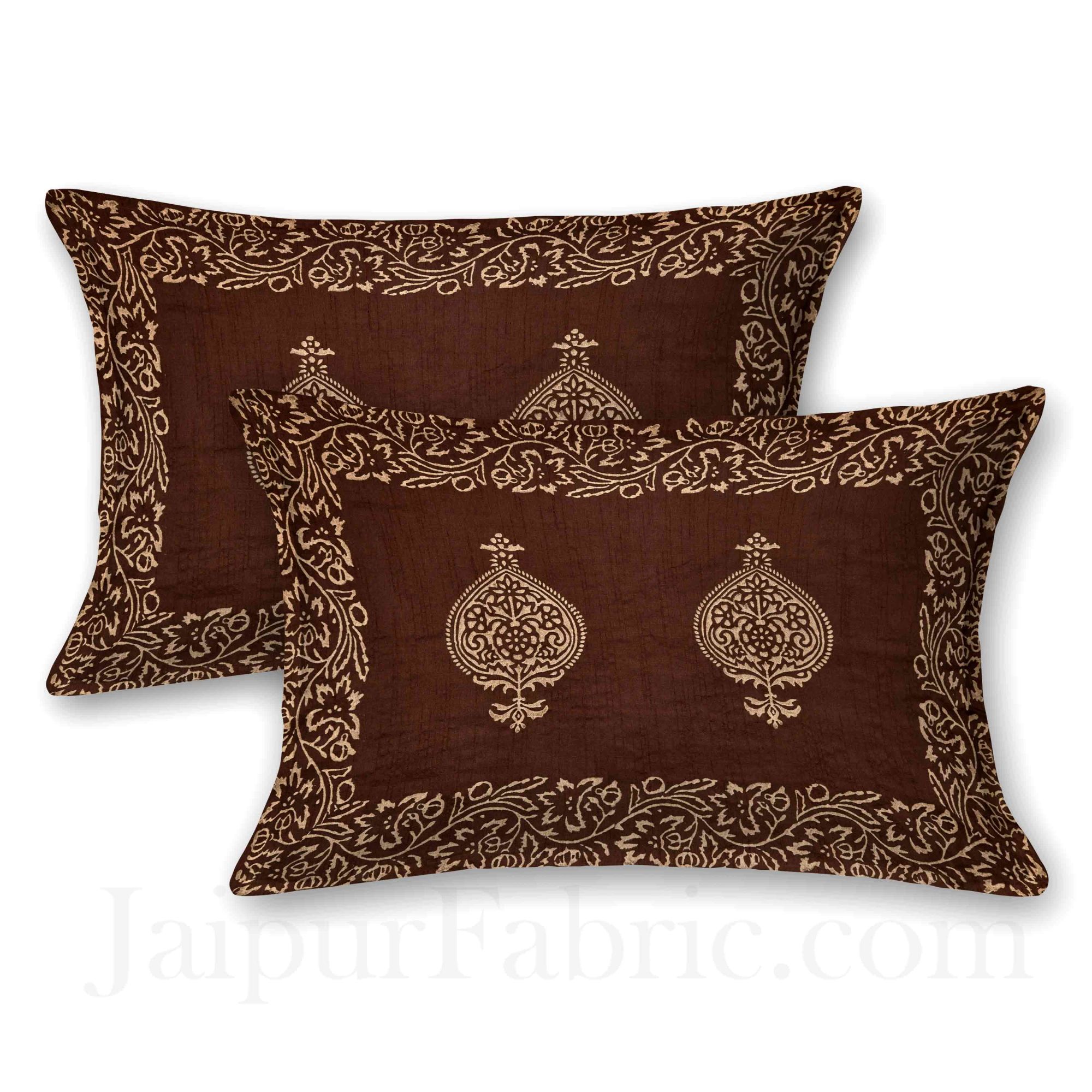 Brown Base Khadi Print Hand Work Silk Double Bed Sheet