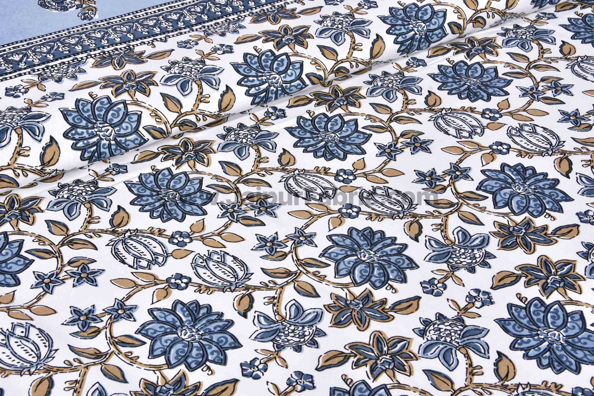 Aqua Grey Floral Carnival Double Bedsheet